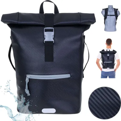 Produktbild von Rucksack Herren Plane Time Bag Evo 24 L Kurierrucksack Roll-Top A4 Freizeitrucksack Laptoprucksack wetterfest Elephant 13075 Carbon Schwarz Grau +f