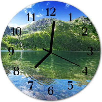 Produktbild von Glasuhr Wanduhr Küchenuhr Echt-Glas 30fi cm Berg See grün