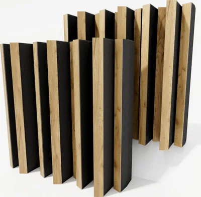 A product shot of acoustic diffusers arranged in a staggered pattern.