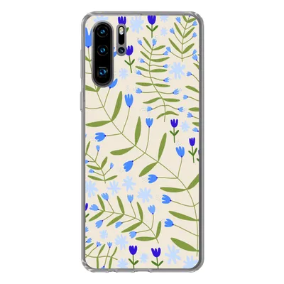 Produktbild von MuchoWow® Handyhülle Schutzhülle Hülle für Huawei P30 Pro Blume - Blätter - Blau Silikon Softcase Handy Hülle - Schutzdeckel