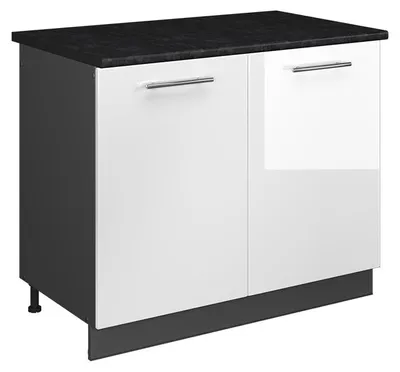 Image de Meuble bas sous-évier Vicco Fame-Line Blanc Haute brillance/Anthracite 100cm, PT Anthracite, Model 61947