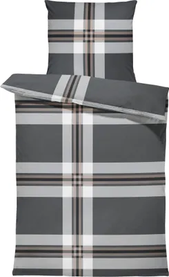 Produktbild von Biber Bettwäsche 135x200 cm gestreift grau braun modern Winter Flanell Baumwolle