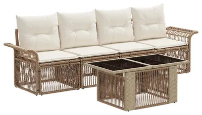 Immagine prodotto di Set di divani da giardino vidaXL, 5 pezzi, color beige e crema, in rattan sintetico