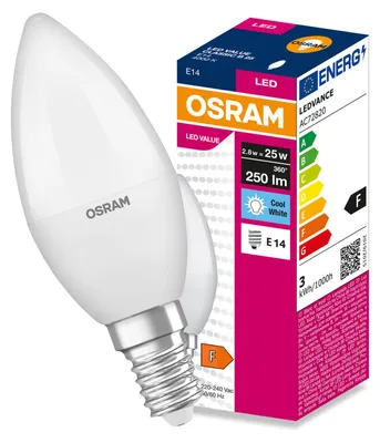 Produktbild von LED-Lampe E14, B37, "Świeczka", 2,8W = 25W, 250lm, 4000K, neutralweiß, 180°, VALUE CLASSIC, Osram, KI-generiertes Bild