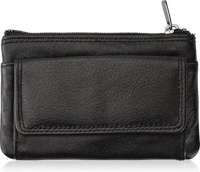 Produktbild von Kreditkarten-Tasche mit RFID-Schutz - doppelte Naht - Münzgeldfach - Schwarz - 1 Kartenfach - 1 Schlüsselfach mit Ring