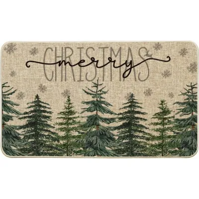 Produktbild von Kieferbäume Schneeflocken Frohe Weihnachten Fußmatte, Saisonale Winter Dekoration Küche Teppich Bodenmatte für Innen Außen Nachbildung 40x60 cm