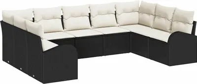 Produktbild von vidaXL Gartensofa-set 9 stk. Schwarz und Weiß Poly-Rattan