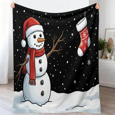 Image de Couverture d'hiver festive avec motif bonhomme de neige, 130 x 150 cm
