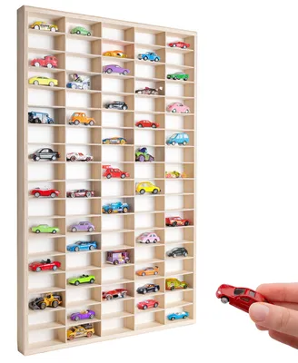 Obrázok produktu pre Creative Deco Drevený organizér Zberateľská polica na miniatúrne autíčka | 90 nastaviteľných priehradiek | 78,8 x 50 x 4,5 cm (+/-1 cm) | na stôl, na stenu | Vitrína na zbierku