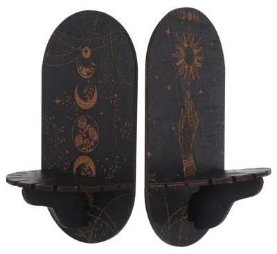 Productafbeelding van Houten kristallenplanken - Set van 2 wandplanken in boho-stijl - zwart - 21 cm