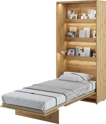 Produktbild von MEBLINI Schrankbett Bed Concept - Wandbett mit Lattenrost - Klappbett mit Schrank - Wandklappbett - Murphy Bed - Bettschrank - BC-03 - 90x200cm Vertikal - Artisan Eiche
