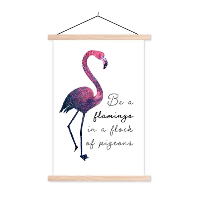 Produktbild von MuchoWow® Textilposter Flamingo - Glitzer - Rosa 120x180 cm mit holzfarbenen Rahmen - Textil-Plakat