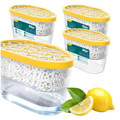 Immagine prodotto di Deumidificatore Sillar da 600 ml, profumo di limone, confezione da 4 – Assorbitore di umidità per bagno e armadi