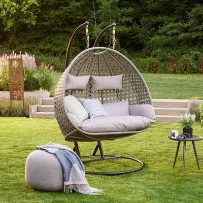 Produktbild von HOME DELUXE - Polyrattan Hängesessel TWIN Grau - 145x74x126 cm - inkl. Kissen