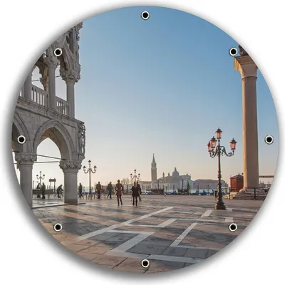 Produktbild von Wallario rundes Outdoor-Poster für Garten oder Balkon, Motiv Venedig - Dogenpalast, Markusplatz und San Giorgio Maggiore I, 30 cm Durchmesser