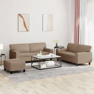 Produktbild von Schlichtes 3-tlg. Sofagarnitur Cappuccino-Braun Kunstleder - Klassische Sofas DE8165758 3parcel