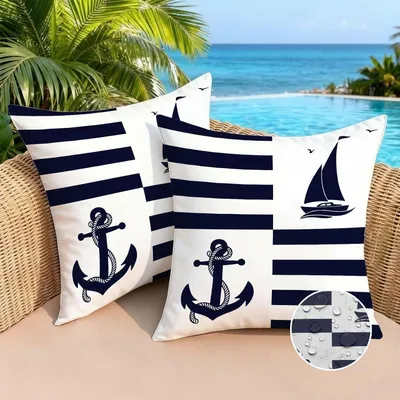 Produktbild von Wasserdichte Kissenbezüge 40 x 40 cm, 2 Stücke, Polyester, meerblau gestreift, für Garten