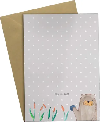 Produktbild von Mr. & Mrs. Panda valentinstagskarte Otter Stein - Grau Pastell - Geschenk, Grußkarte, weihnachtskarten, Pflanzen, Grüßen, Neugierig, hochzeitskarten, osterkarte, Seeotter