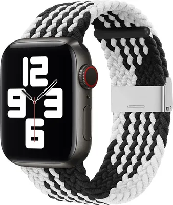 Immagine prodotto di Cinturino in tessuto Sostituzione per Apple Watch 7/6 / SE / 5/4/3/2 41mm 40mm 38mm Cinturino intrecciato Nero l Bianco