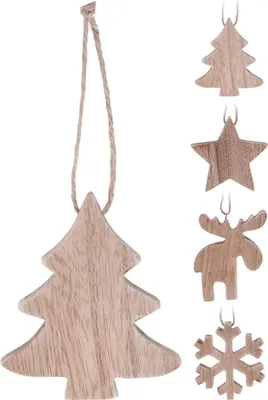 Image de Suspension Noël Bois Assortie Décorations Festives En Bois, Designs Variés - Nan