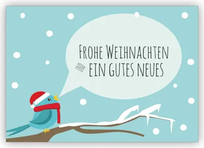 Produktbild von 4x Klassische Weihnachtskarte mit Vögelchen im Schnee: Frohe Weihnachten und ein gutes Neues