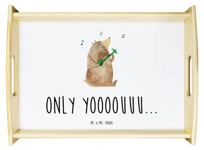 Produktbild von Mr. & Mrs. Panda Servier Tablett Bär Gitarre - Weiß - Geschenk, Teddy, Holztablett, holz, sofatablett, Servierplatte
