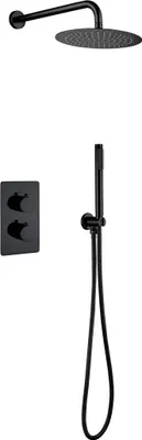 Produktbild von Unterputz Regendusche 25 cm Komplettset mit Wandbrausekopf Arm Schwarz Matt