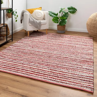 Produktbild von Steffensmeier Handweb Teppich Schwansee | Schurwolle | Rot, handgewebt, Größe: 200x300 cm Wohnzimmer und Schlafzimmer