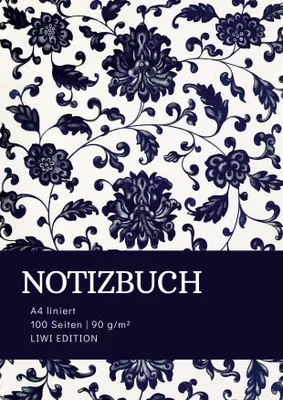 Produktbild von Notizbuch A4 liniert - 100 Seiten Soft Cover - floral blau -Papier