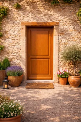 Immagine prodotto di Porta d'ingresso in legno pieno Eyden, H.215xL.90 cm P, lato destro con pannello, maniglia, cilindro Gd Menuserie