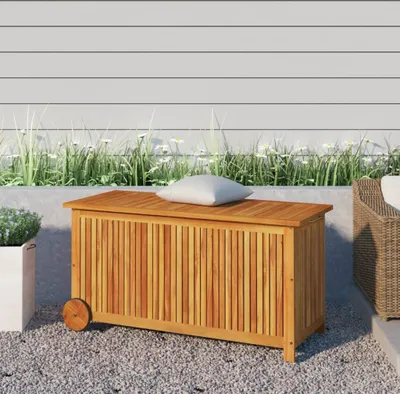 Image de The Living Store coffre de jardin avec roulettes 113x50x58 cm bois massif acacia