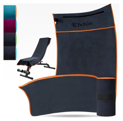 Produktbild von Fitnesshandtuch - 120x50cm Sporthandtuch - rutschfestes Gym-Handtuch aus Mikrofaser mit Reißverschlusstasche für Fitnessstudio, Yoga und Sport (Dunkelgrau/Orange)