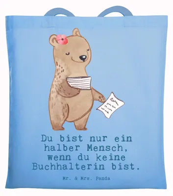 Produktbild von Mr. & Mrs. Panda Jutebeutel Buchhalterin Herz - Sky Blue - Geschenk, Tasche, Buchhalter, Witzig, Laptoptasche, Uni, Spruch, Lustig, Beruf, dokumententasche, totebag