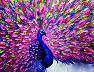 Produktbild von Diamantmosaik "Pfau mit rosa Schwanz", 30x40 cm, kreative Diamanten