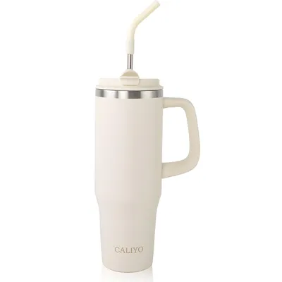 Produktbild von 1.2L Thermobecher, Trinkflasche Mit Strohhalm Edelstahl, BPA frei Auslaufsicher Trinkbecher mit Deckel, Hält 48h kalt