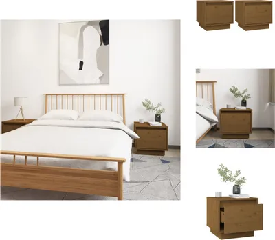 Produktbild von vidaXL Nachttische 2 Stk. Honigbraun 35x34x32 cm Massivholz Kiefer -  Nachttische