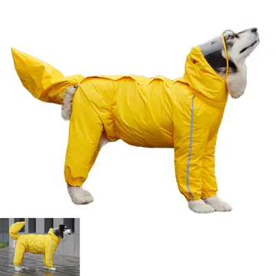 Produktbild von Hund Regenmantel,Haustier Regenmantel, Großer Hunderegenmantel, reflektierender, wasserdichter,mit Kapuze,für 17.5-27.5kg,Gelb