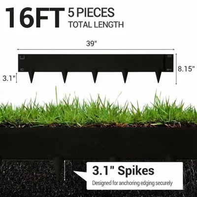 Image de Clôture de jardin en métal – Bordure de pelouse et bordure de jardin en acier galvanisé – Flexible, avec piquets de sol et gants inclus – 100 x 20,7 cm – Lot de 5