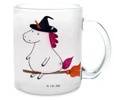 Produktbild von Mr. & Mrs. Panda Tee Tasse Einhorn Hexe - Transparent - Geschenk, Teetasse Glas, Trinkglas, Freundin, Einhörner, Pott, Unicorn, Teeglas, Teufel