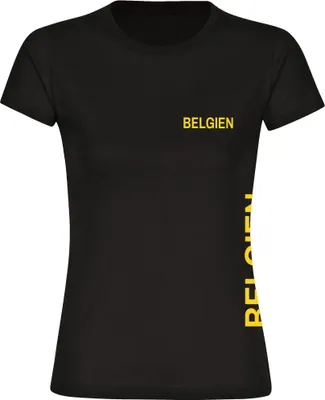 Produktbild von multifanshop Damen T-Shirt - Belgien - Brust & Seite, schwarz, Größe M