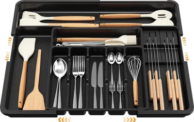Produktbild von Euqvunn Erweiterbarer Besteckkasten für Schubladen, 6-9 Fächer Verstellbar, mit