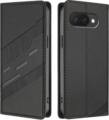 Produktbild von Hülle für Google Pixel 9A, Kunstleder Brieftaschen Handyhülle mit Kartenfach und Standfunktion Schwarz