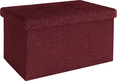 Obrázek produktu pro Intirilife Skládací lavice 49x30x30 cm v barvě CHERRY RED - Sedací kostka s úložným prostorem a víkem z látky s žlábky - Sedací kostka podnožka Úložný box Truhla na sezení Taburet na sezení