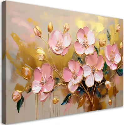Produktbild von Leinwandbild Rosa Blumen Glamour Goldene 60x40 Feeby Rosa bild für die wand bereit zum aufhängen