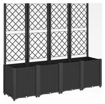 Produktbild von Pflanzkübel mit Rankgitter, Blumenkübel in Rattan-Optik, Blumentopf für Terrasse und Garten, Schwarz