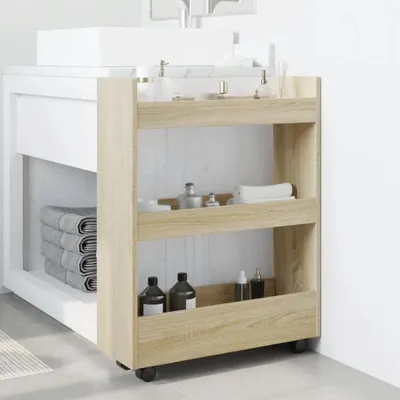 Produktbild von Rollwagen Küchenwagen - Servierwagen mit 3 Ablagen - Holz - 2 feststellbare Räder - 60 x 22 x 80 cm
