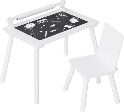 Immagine prodotto di Tavolo per bambini Happyment deluxe - tavolo per bambini con sedie - tavolo da gioco e da disegno - ufficio per bambini - bianco - MDF e legno di pino - 68×51×43 cm