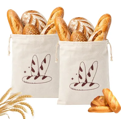 Produktbild von Brotbeutel aus Leinen - Mit Kordelzug zur Brotaufbewahrung - Für Brot, Brötchen, Obst und Gemüse - 30x40 cm - 2er Set
