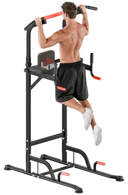 Immagine prodotto di HOMCOM Barra per Trazioni Power Tower Stazione Fitness Multifunzione Regolabile 189-239cm in Acciaio Nero Rosso