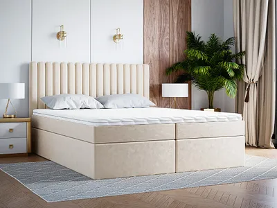 A bedroom scene featuring a bed, nightstand, and plant.